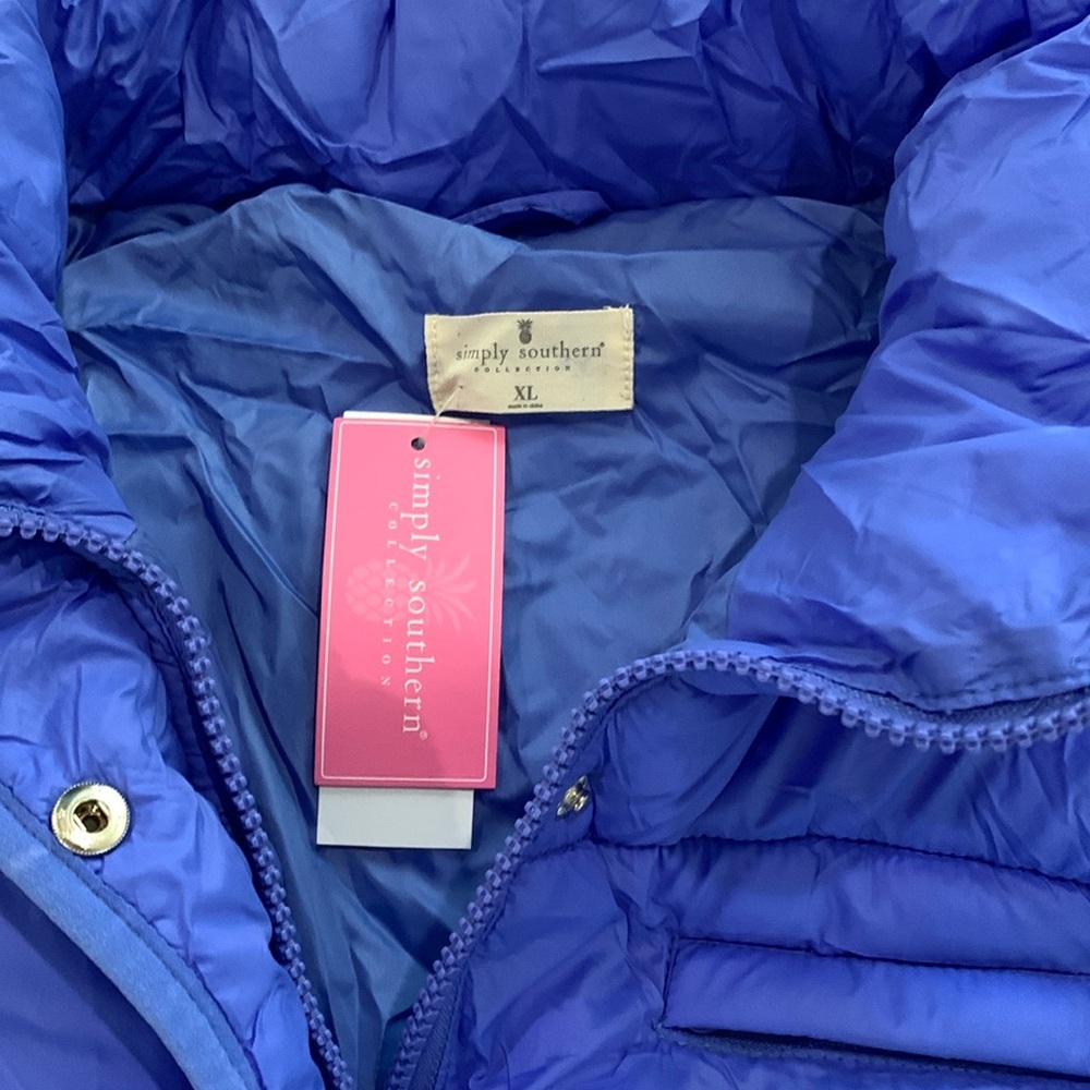 Simply Southern Periwinkle Blue Packable Puffer Vest NWT XL  Lightweight Travel - Picture 9 of 13